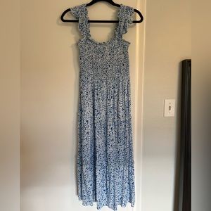 Smocked, blue midi dress